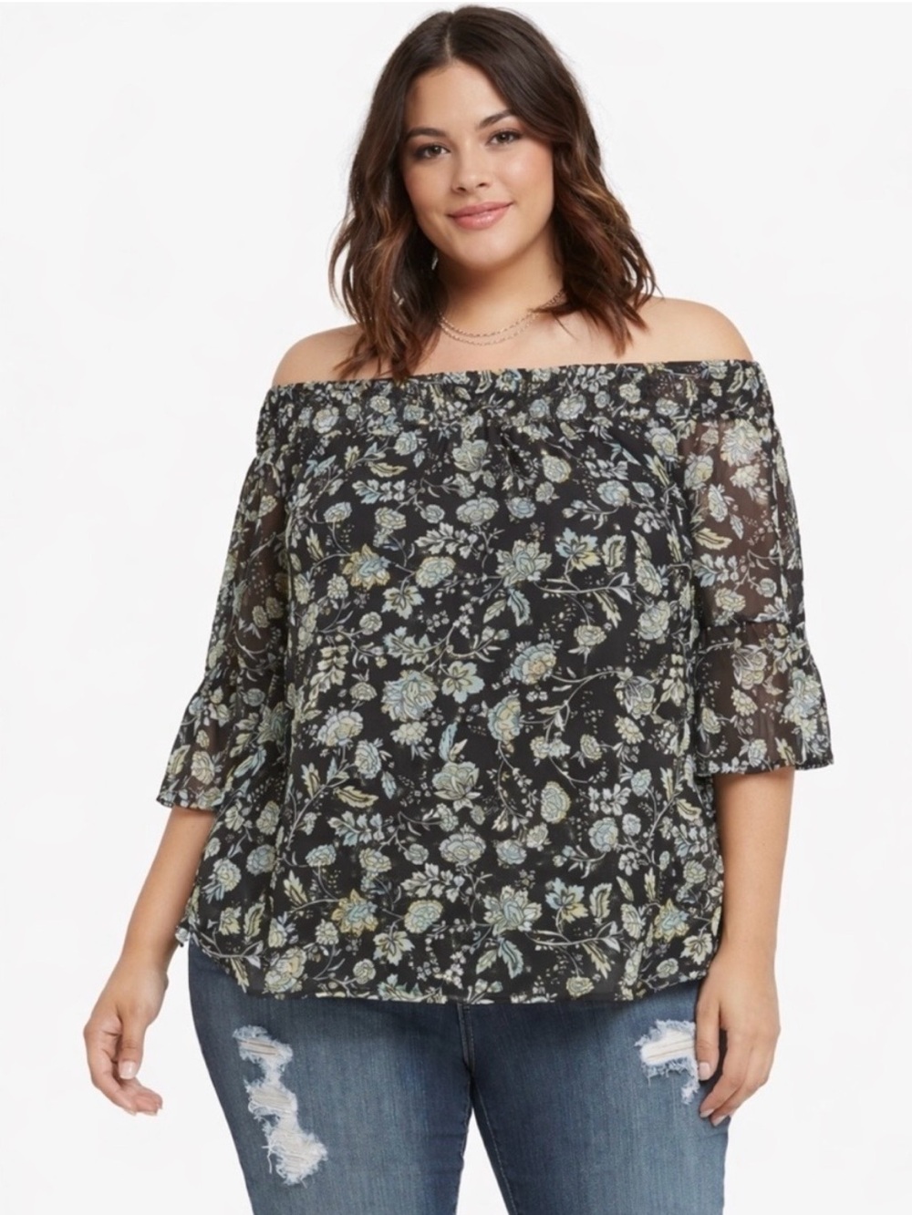Torrid Off-Shoulder Chiffon Floral Blouse